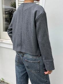 Siren Gaze 女士短款灰色大衣，秋冬季 - 深灰色 - 查看 2