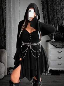 Whyspr Plus Size Women Grunge Punk Halloween Goth Dress Fall - Black - View 6