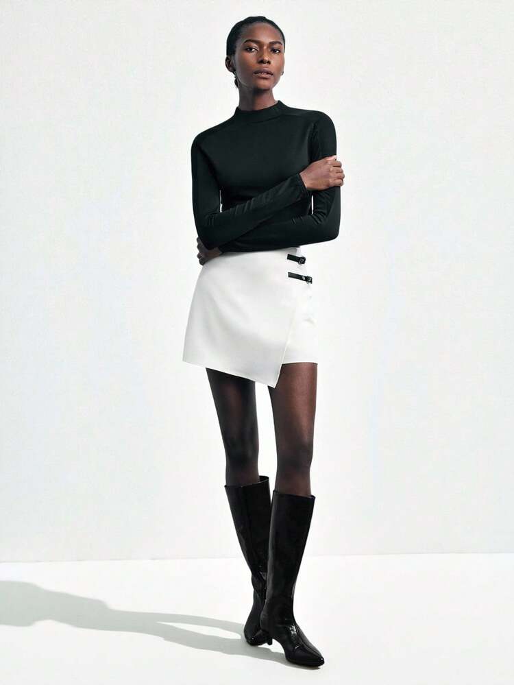 SHEIN Maija 2025 Pantaloncini da donna color albicocca chiaro con design asimmetrico a fibbia, adatti per abbigliamento casual urbano