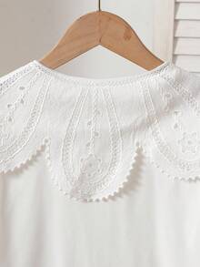 少女优雅刺绣彼得潘领衬衫，泡泡袖纽扣条纹休闲公主衬衫，适合假日、旅行、生日派对、春秋冬季穿着。