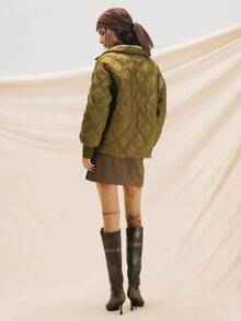 Easelle 复古游牧宽松立领棉服女式绗缝夹克女式夹克外套女式夹克秋冬 - 綠色 - 查看 4