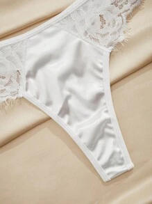 Charlaine 睫毛蕾絲邊前蝴蝶結鋼圈丁字褲內衣套裝 - 白色 - 查看 9