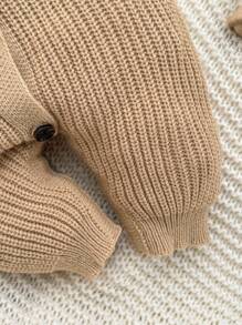 SHEIN Newborn Baby Cute Bear Patch Hooded Knit Romper, Autumn/Winter Baby Knit Romper Baby Romper Bear Baby Knit Jumpsuit Baby Hooded Romper Baby Sweater Romper Fall - Khaki - View 7