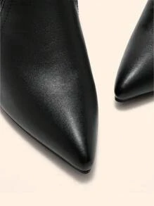 CUCCOO BASICS Women's Pointed Toe Chunky Heel Black Boots, Fashion Elegant Commute All-Match Versatile Knit Mid-Calf Short Booties For Christmas - Black - View 10