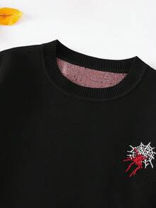 Manfinity EMRG Áo len cổ tròn họa tiết mạng nhện cho nam, dáng rộng, mặc vào dịp Halloween, mùa thu đông - Nhiều màu - Xem 5