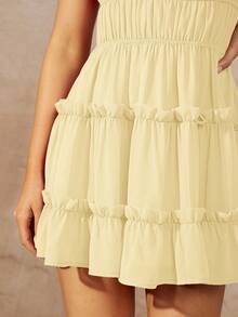 L'Amorae Women's Solid Color Tie-Up Ruffle Tier Hem Detail Summer Dress - Light Yellow - View 6