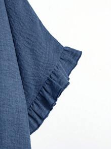 Linhara Große Größen Lässig einfarbige Bluse mit Rüschensaum und Fledermausärmeln