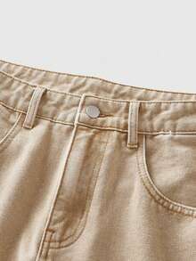 ROMWE MEN Street Life Men's Casual Patchwork Contrast Color Flared Jeans - Khaki - View 5