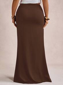 Freevana Plus Size Elegant Romantic Vintage A-Line Maxi Knit Skirt, Suitable For Party And Gathering, Autumn/Winter,Fall Clothes For Women - Coffee Brown - View 2