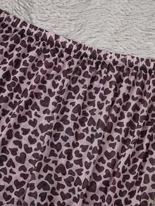 SHEIN 2 件加大码撞色蕾丝、荷叶边心形印花吊带背心和裤子睡衣套装