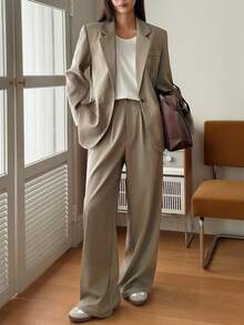 DAZY 女士休闲套装两件套：西装外套和直筒裤，商务正装