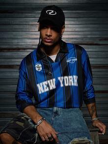 AXEPEAK 男士梭织时尚休闲青年Polo衫，秋季款，长袖上衣 - 藍色和黑色 - 查看 5