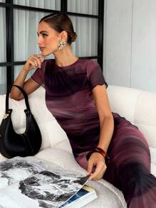 Lavishia Váy dài tay ngắn họa tiết hoa dành cho nữ, thời trang xuân/hè - Màu Đỏ Sâu - Xem 6