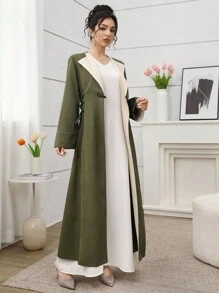 Al Najma 经典军绿色撞色领口系带多层风衣 - 軍綠色 - 查看 3