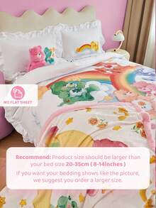SHEIN X Care Bears 3pc Rainbow & Cartoon Bear Print Ruffle Trim Bedding Set,Gifts Suitable For Single Bed/Double Bed/Queen Bed/King Bed, Dormitory/Home - White - View 5
