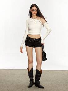 Rina Fox 女式朋克风格破洞紧身牛仔短裤