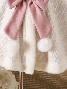 Young Girl Faux Fur Collar Bow Decor Hooded Warm Fashion Jacket Girls Winter Cape Kids Cape With Bow Faux Fur Cape Toddler Girl Winter Clothes Fall