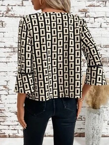 SHEIN Clasi 秋冬女式几何印花七分袖前开式休闲轻便夹克 - 彩色 - 查看 2