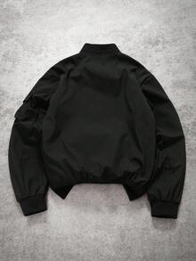 Manfinity EMRG 男士长袖纯色拉链时尚百搭户外防风夹克黑色飞行员夹克街头风户外防风夹克，秋季 - 黑色 - 查看 2
