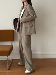 DAZY 女士休闲套装两件套：西装外套和直筒裤，商务正装
