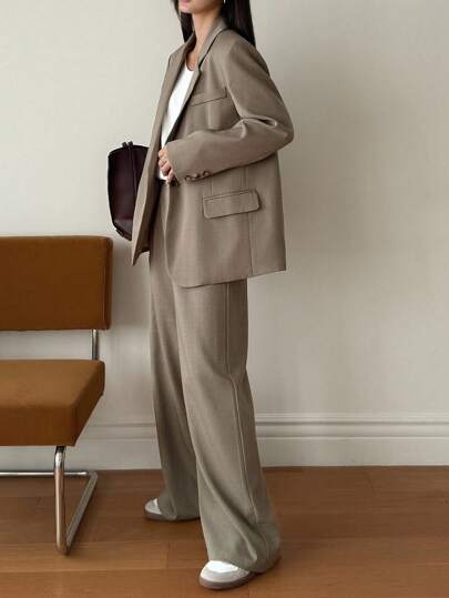 DAZY 女士休闲套装两件套：西装外套和直筒裤，商务正装