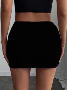 INAWLY Women's Solid Color Sexy Mini Bodycon Skirt