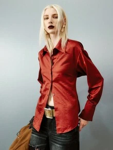 Airlisse Women's Open Front Long Sleeve Shirt With Backless Tie-Up Collar Fall Cloth For Women. Red - Burgundy - View 6