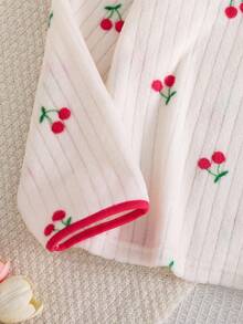 2 件套 Tween 女童毛绒樱桃图案撞色镶边长袖上衣和裤子睡衣套装 - 紅白色 - 查看 6