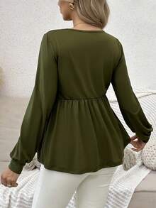 SHEIN Casual Long Sleeve Ruffle Hem Maternity T-Shirt - Army Green - View 2