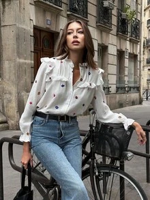 Pariaura Women's Colorful Floral Embroidered Long Sleeve Shirt Fall Cloth For Women - White - View 1