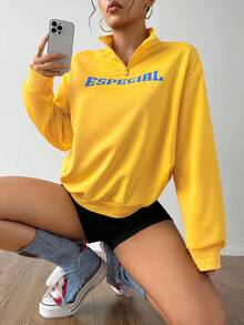 Streetz SHEIN Sport Pullover Sweatshirt, Long Sleeve Casual Sports Wear - Yellow - View 1