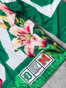 ROMWE MEN Prep T-shirt à manches longues col rond pour homme avec imprimé floral et numérique contrastant, pour l'automne