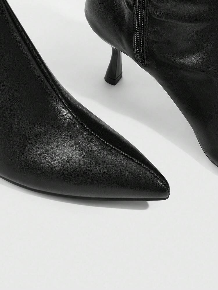 CUCCOO SZL Women's Fashion Sexy Pointed Toe Stiletto Heel Mid-Calf Boots, Black Pull-On