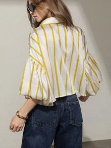 Aveloria Modichic Áo sơ mi tay ngắn in họa tiết sọc cài nút phía trước thời trang thường ngày - Nhiều màu - Xem 2