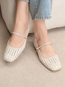 Rosivie 女士编织镂空系带经典复古平底方头休闲一脚蹬乐福鞋，酒红色