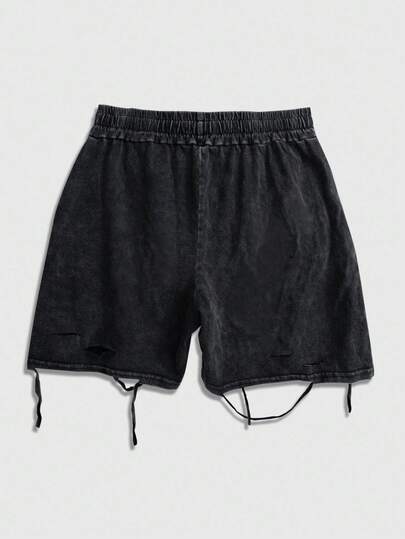 Grunge Punk Men's Distressed Drawstring Waist Pocket Loose Shorts
