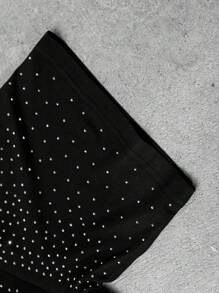 Claim Dot 1 件男士休闲宽松短袖 T 恤，黑色，水钻装饰，超大宽松廓形，成熟街头风格，适合通勤、日常穿着、男友/丈夫礼物、情侣装 - 黑色 - 查看 5