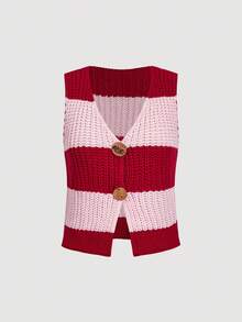 Skyraze Women's Casual Colorblock Striped Sleeveless Cardigan,Casual Versatile Sleeveless Knit Sweater Vest Going Out Tops Women,Tops For School - Multicolor - View 2