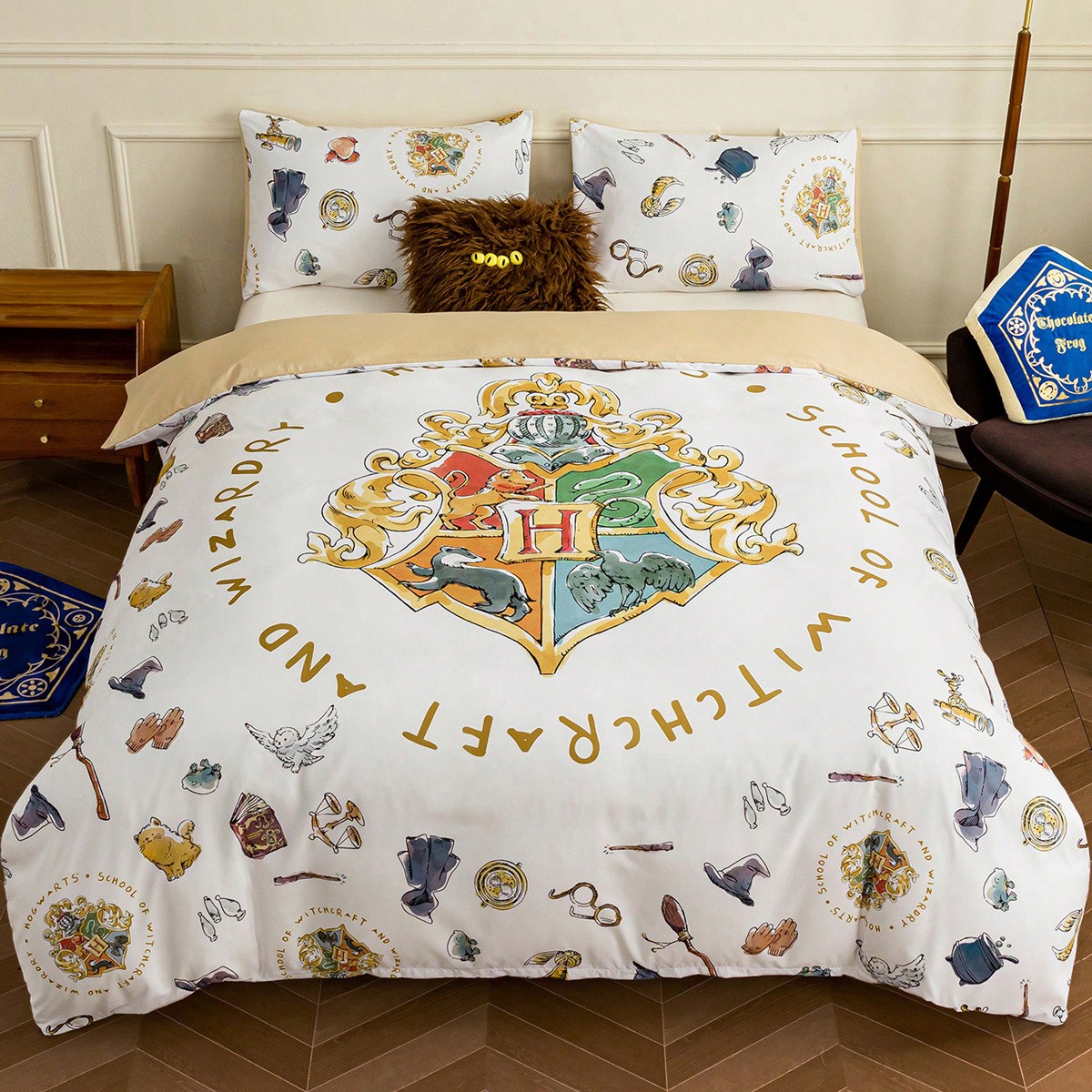 Juego de funda nórdica con estampado de insignia y letras, 3 piezas, adecuado para cama individual/doble/queen/king, dormitorio/hogar, de vuelta a la