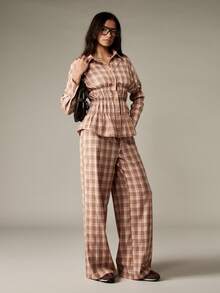 MISSGUIDED 抽绳格子裤阔腿休闲裤学院风秋冬度假装舒适休闲裤松紧腰 - 彩色 - 查看 3