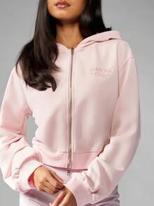 MISSGUIDED Áo hoodie có khóa kéo Matcha Club Aesthetic dành cho mùa đông, mặc ở nhà, có mũ trùm đầu rút dây, thường ngày, màu pastel, ấm áp, thích hợp mặc vào mùa thu - Hồng - Xem 6