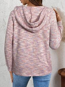 SHEIN LUNE 女式纽扣连帽华夫格针织运动衫，适合秋冬季所有季节 - 彩色 - 查看 2