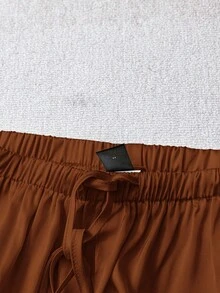 Rusticease Pantalones de pierna ancha de cintura baja de satén brillante para mujeres, casuales y adecuados para el transporte, primavera/verano - Café integral - Ver 4