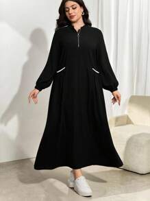 Modelyn New Autumn/Winter Stand Collar Long Sleeve Waist Cinched Slim Fit Dress, Versatile Fall Cloth For Women - Black - View 3