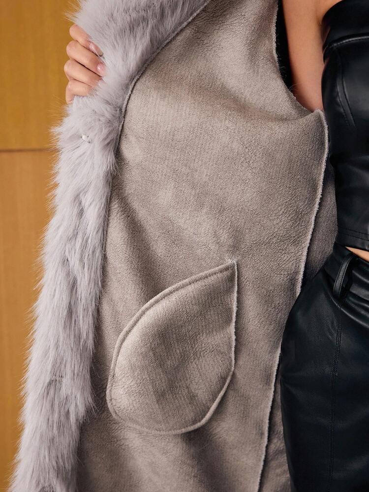 WOMEN'S LONG FAUX FUR COLLAR COAT, AUTUMN/WINTER