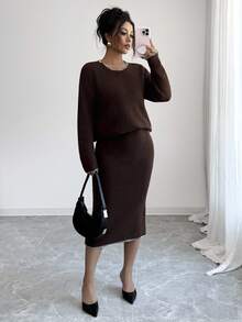 Rafferiza Women's Elegant Commuter French Casual Embroidered Trim Long Sleeve 2 Pieces Dress Set Fall Winter Cloth For Women