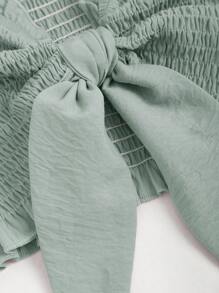 Sweetra 純色無肩帶短上衣和抽皺短褲，夏季修身2件套裝 - 綠色 - 查看 5