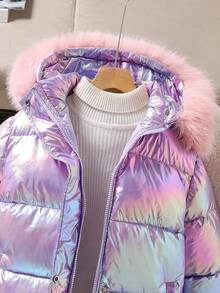 Girls' Colorful Stylish Mid-Length Hooded Padded Coat, Suitable For Autumn/Winter Fall - Multicolor - View 4