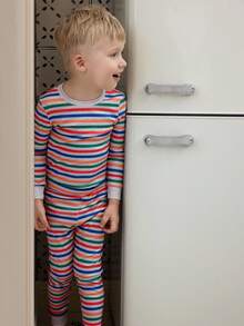 4pcs/Set Toddler Boy Pajamas,Colorful Striped & Cartoon Dinosaur Print Long Sleeve Top With Leggings,Snug Fit Comfortable Kids Lounge Set For Fall - Multicolor - View 5