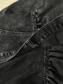 SHEIN Tween Mädchen Mode Lässig Y2k Vintage Cool Rückkehr zur Schule College Einfach Grundlegend Komfortabel Graue Elegante Rüschen Puffärmel Denim Kleiner Stehkragen Langarm Jacke für Kinderbekleidung, Tween Mädchen Weiche Alltagskleidung und Kinder Winter und Herbst Rave Outfits Festival und Zuhause Outfits Streetwear Schulkleidung Tween Mädchen Schwarze Denim Jacke Schwarzes Shirt für Tween Mädchen - Schwarz - Übersicht 6